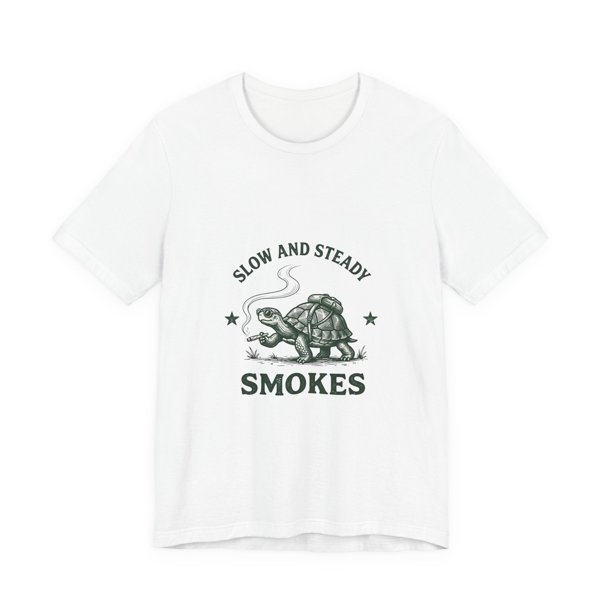 Slow and Steady Smokes Turtle Tee | 420 Stoner Humor, Retro Cannabis Graphic