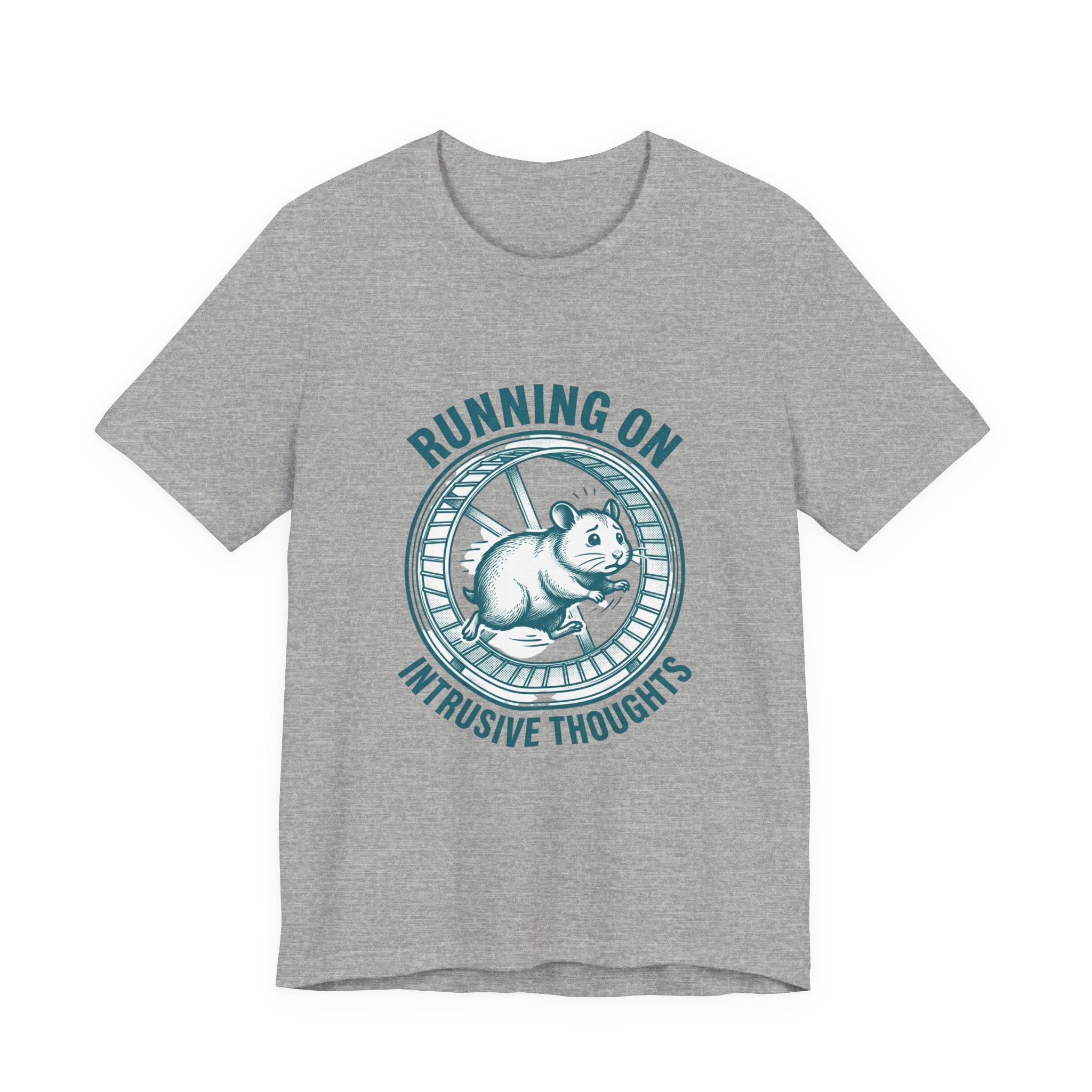 Running on Intrusive Thoughts Tee | Anxious Animal Humor hamster wheel