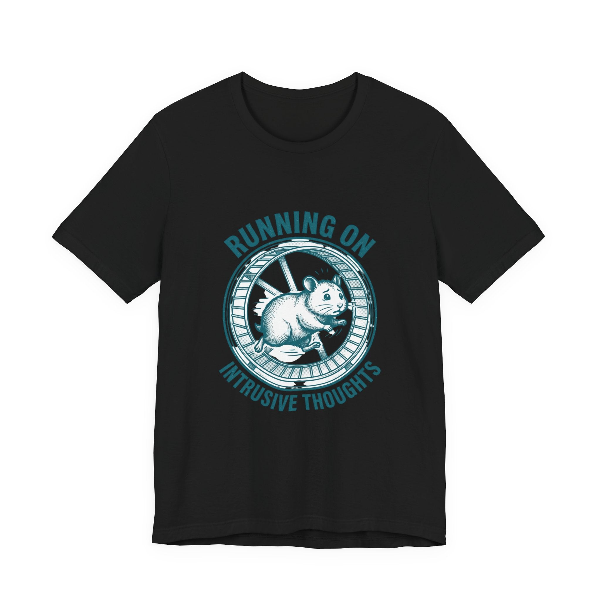 Running on Intrusive Thoughts Tee | Anxious Animal Humor hamster wheel