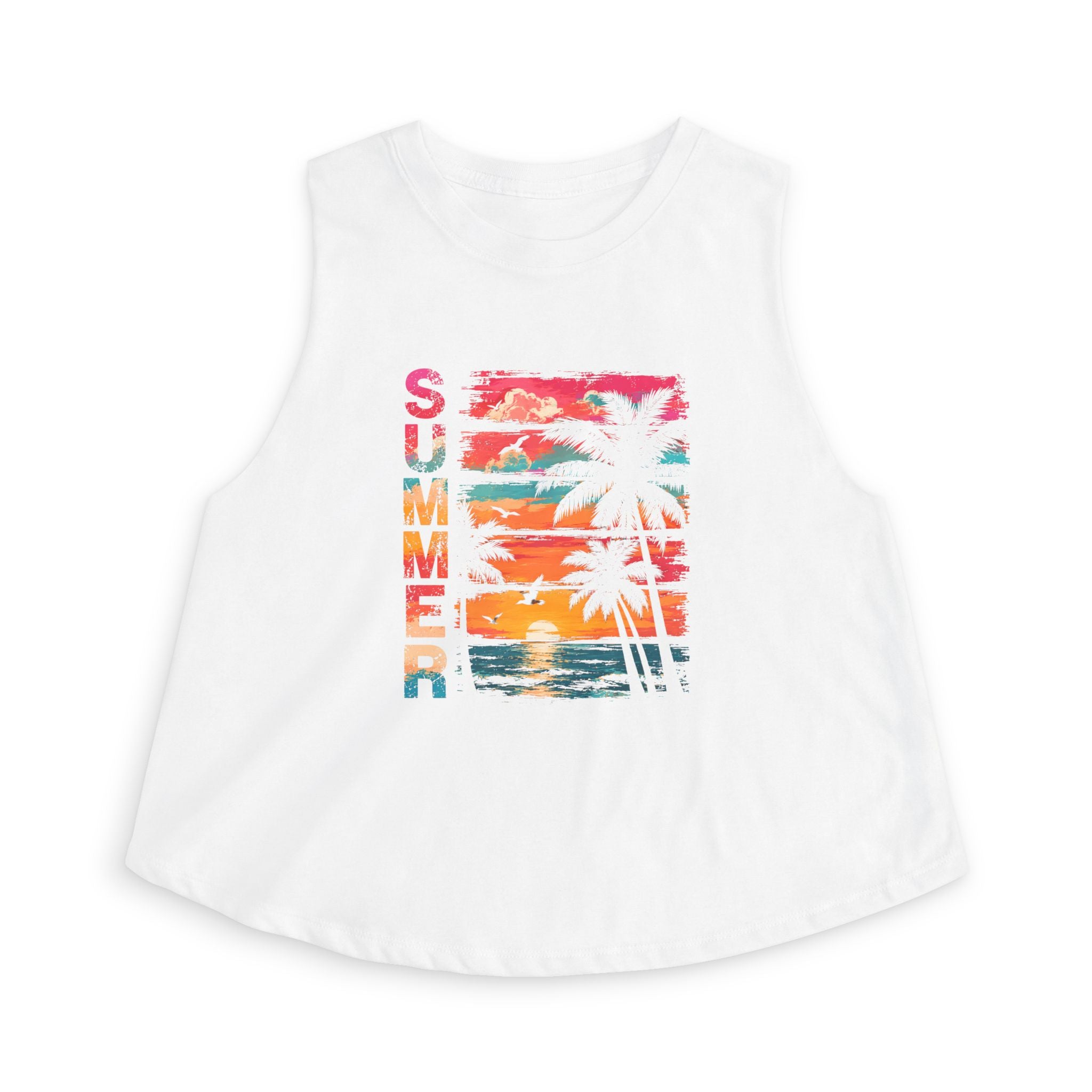 Summer Palm Sunset Crop Top – Beach Vibes Women's Tank