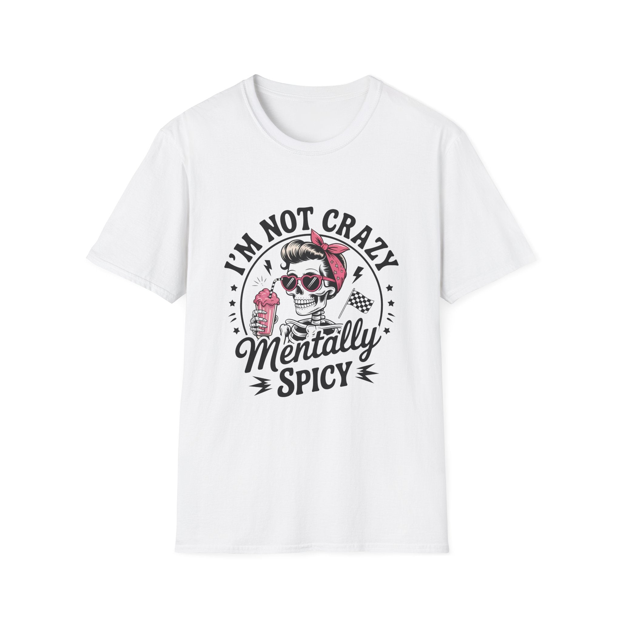 I'm Not Crazy Mentally Spicy T-Shirt — Retro Skull with Bandana & Ice Cream