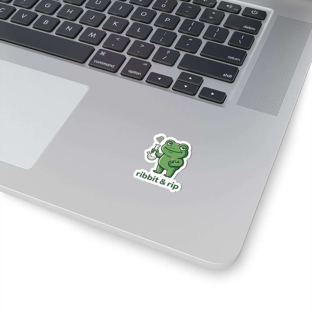 Ribbit & Rip Frog Smoking Sticker | 420 Stoner Humor, Cute Cannabis Decal
