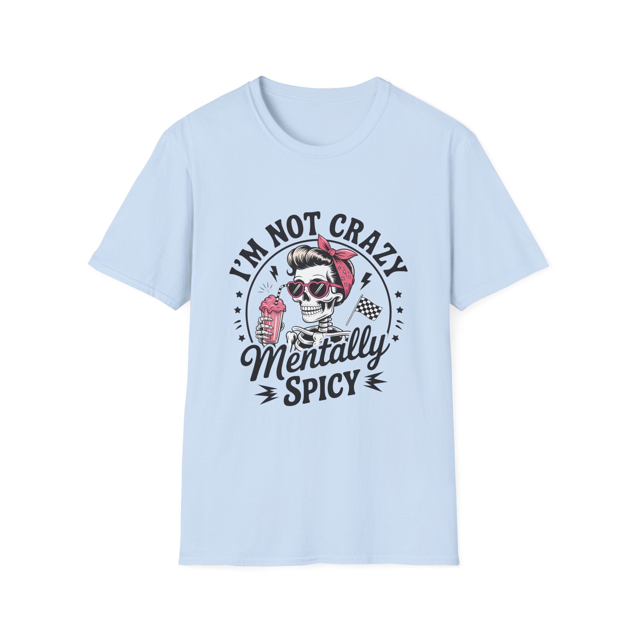 I'm Not Crazy Mentally Spicy T-Shirt — Retro Skull with Bandana & Ice Cream