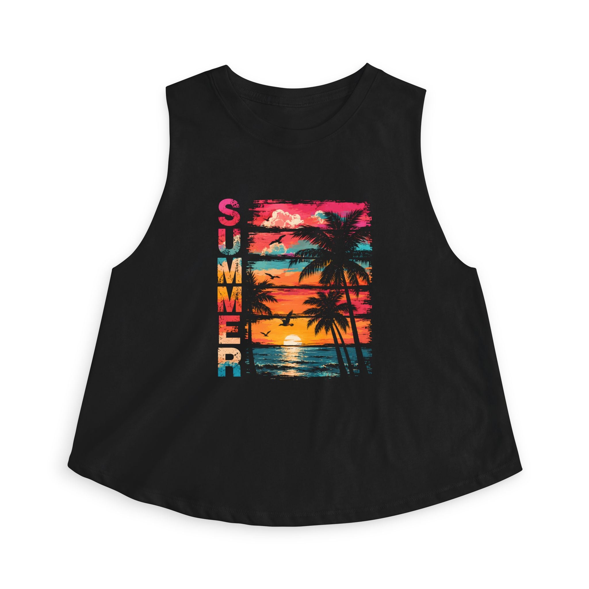 Summer Palm Sunset Crop Top – Beach Vibes Women's Tank