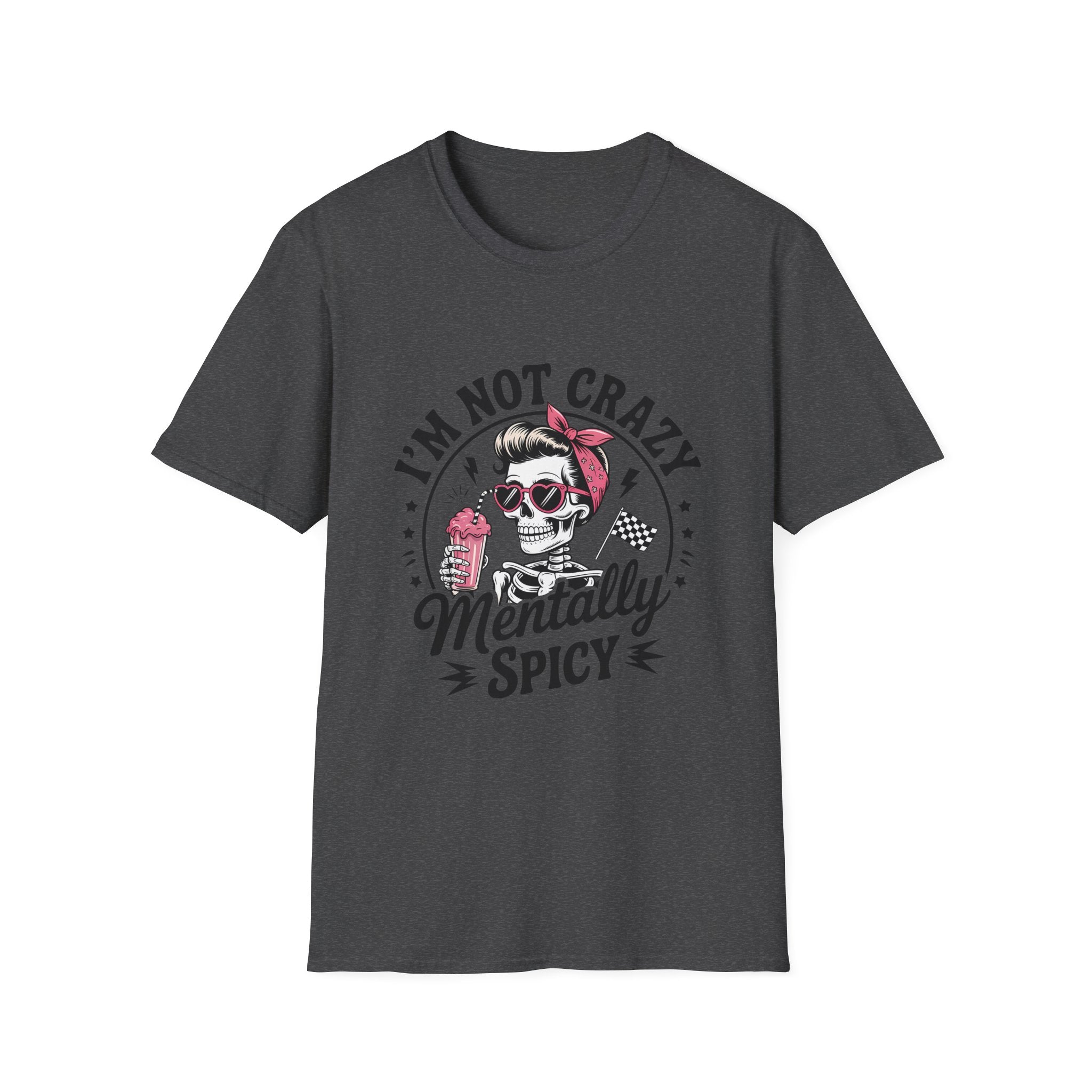 I'm Not Crazy Mentally Spicy T-Shirt — Retro Skull with Bandana & Ice Cream