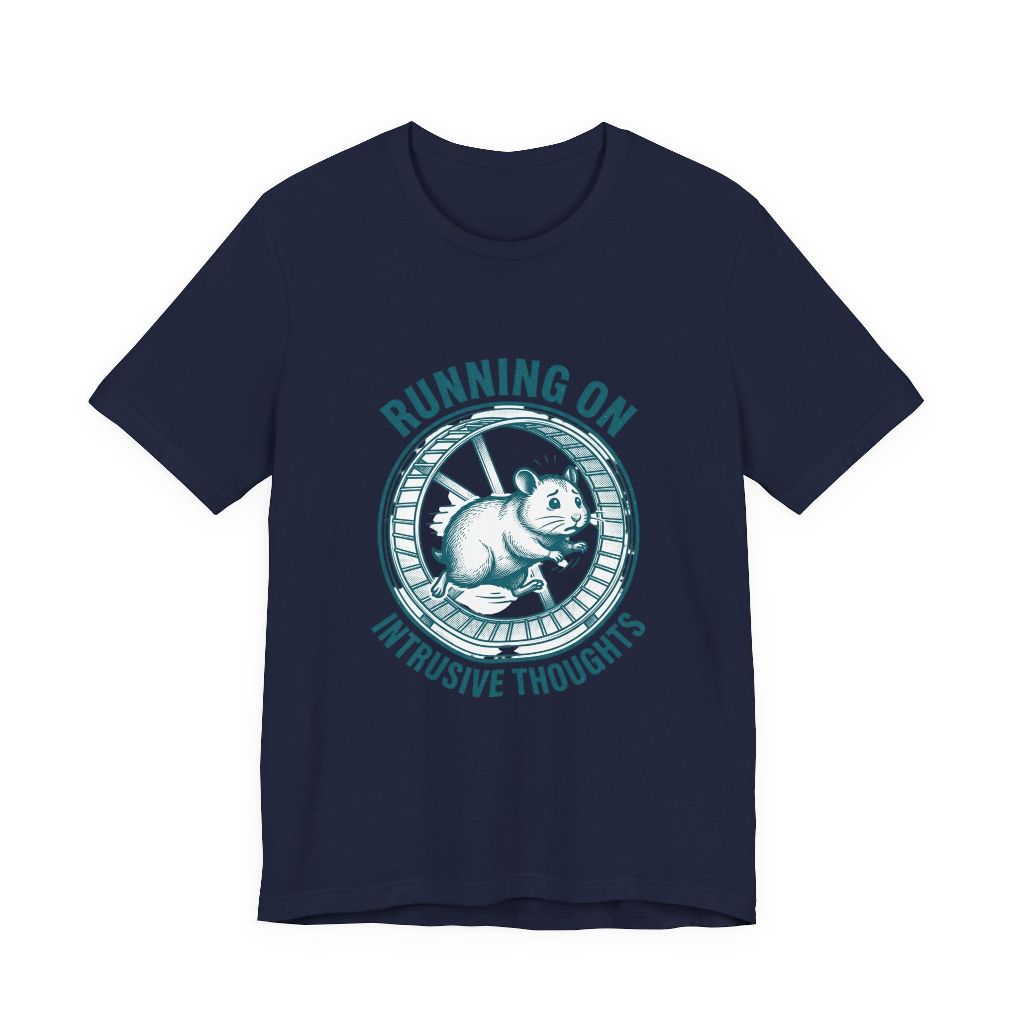 Running on Intrusive Thoughts Tee | Anxious Animal Humor hamster wheel