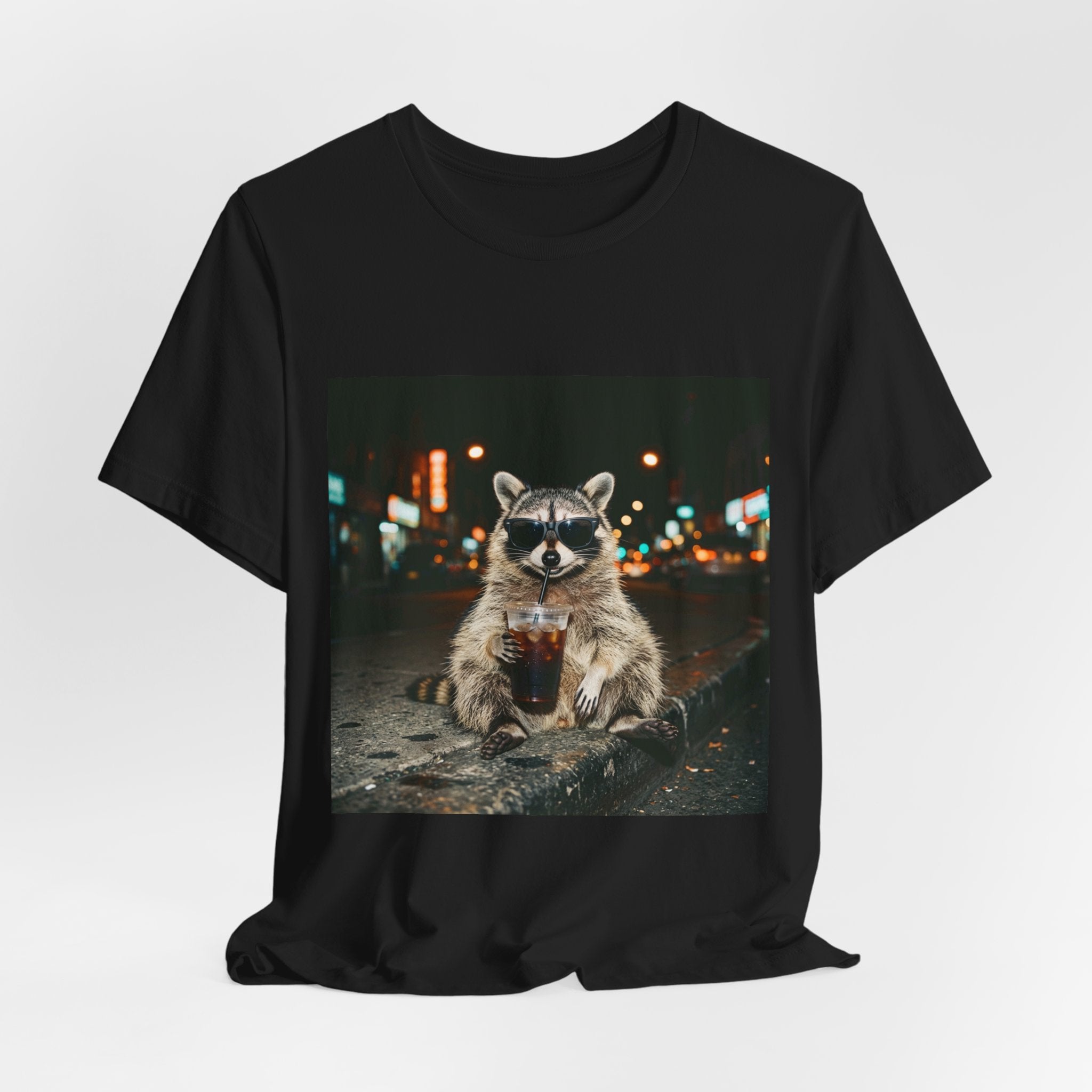 Raccoon with Iced Coffee Tee | Animals & Lattes, Cute Coffee Shirt