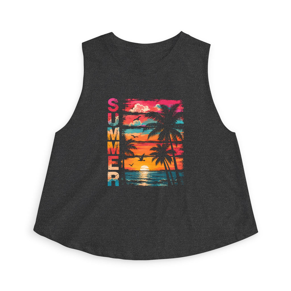 Summer Palm Sunset Crop Top – Beach Vibes Women's Tank