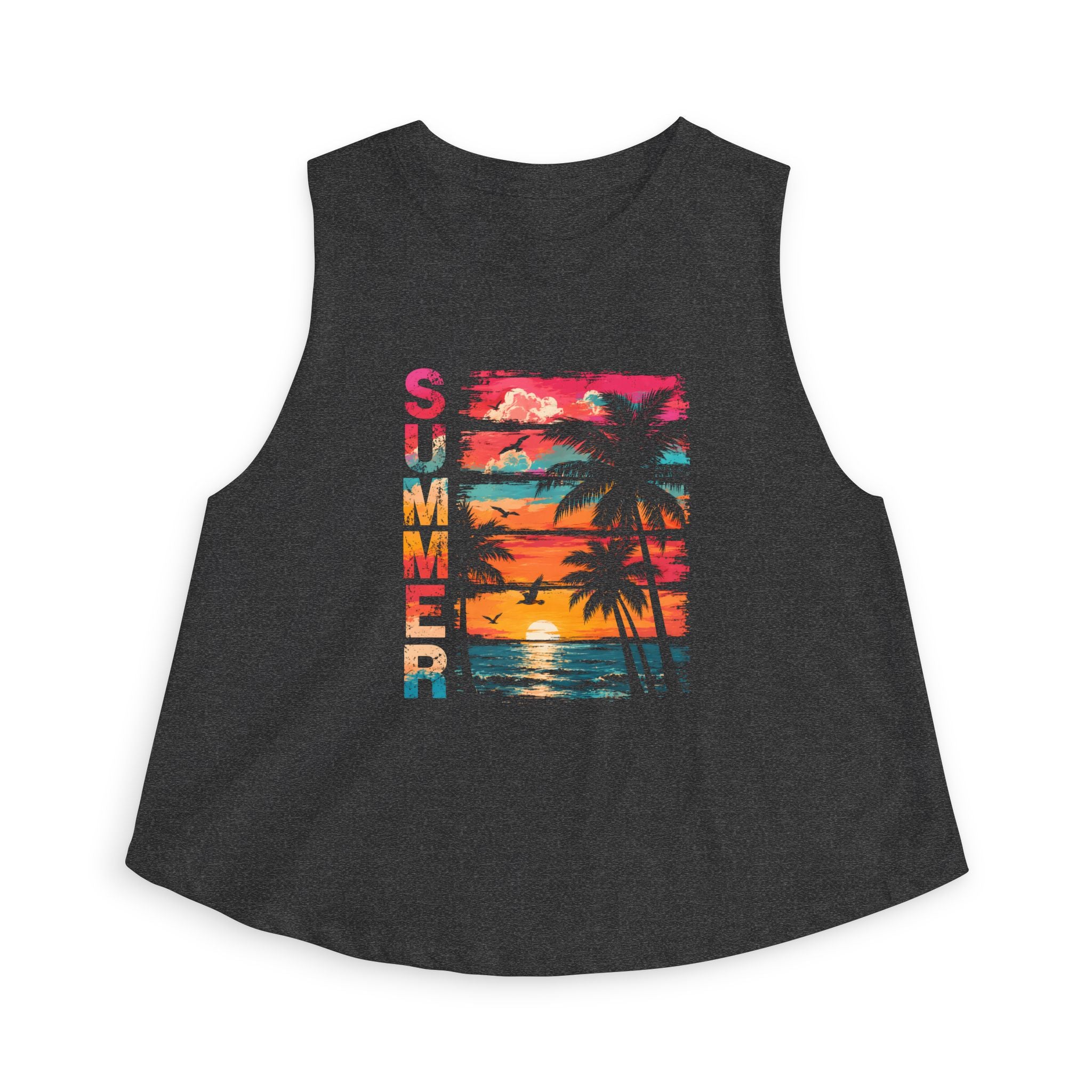 Summer Palm Sunset Crop Top – Beach Vibes Women's Tank