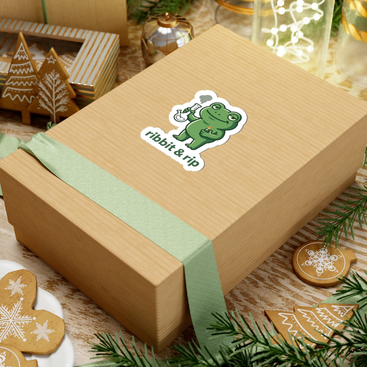 Ribbit & Rip Frog Smoking Sticker | 420 Stoner Humor, Cute Cannabis Decal