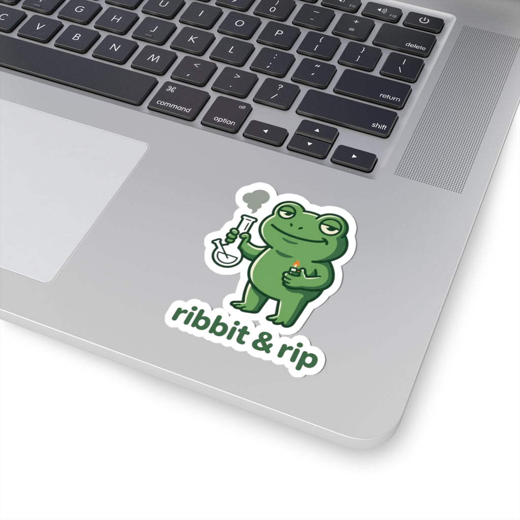 Ribbit & Rip Frog Smoking Sticker | 420 Stoner Humor, Cute Cannabis Decal
