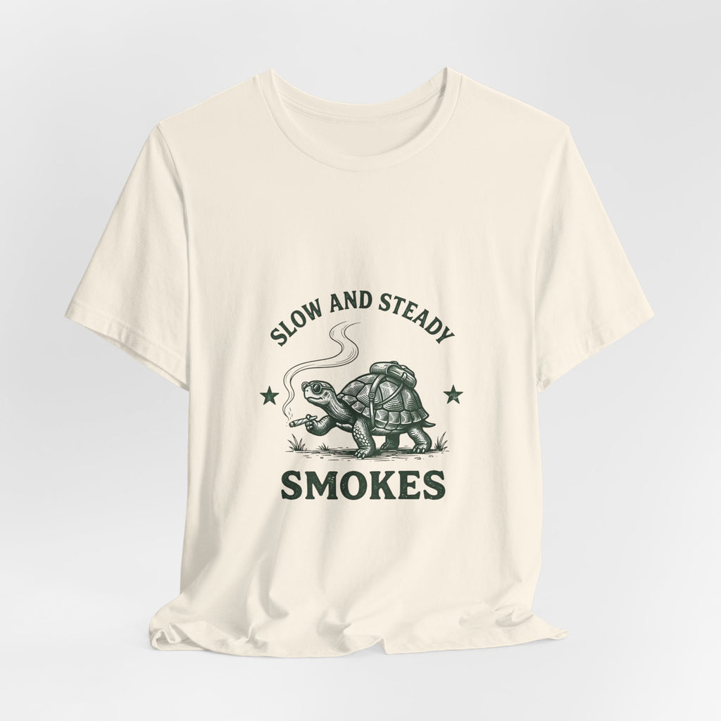 Slow and Steady Smokes Turtle Tee | 420 Stoner Humor, Retro Cannabis Graphic