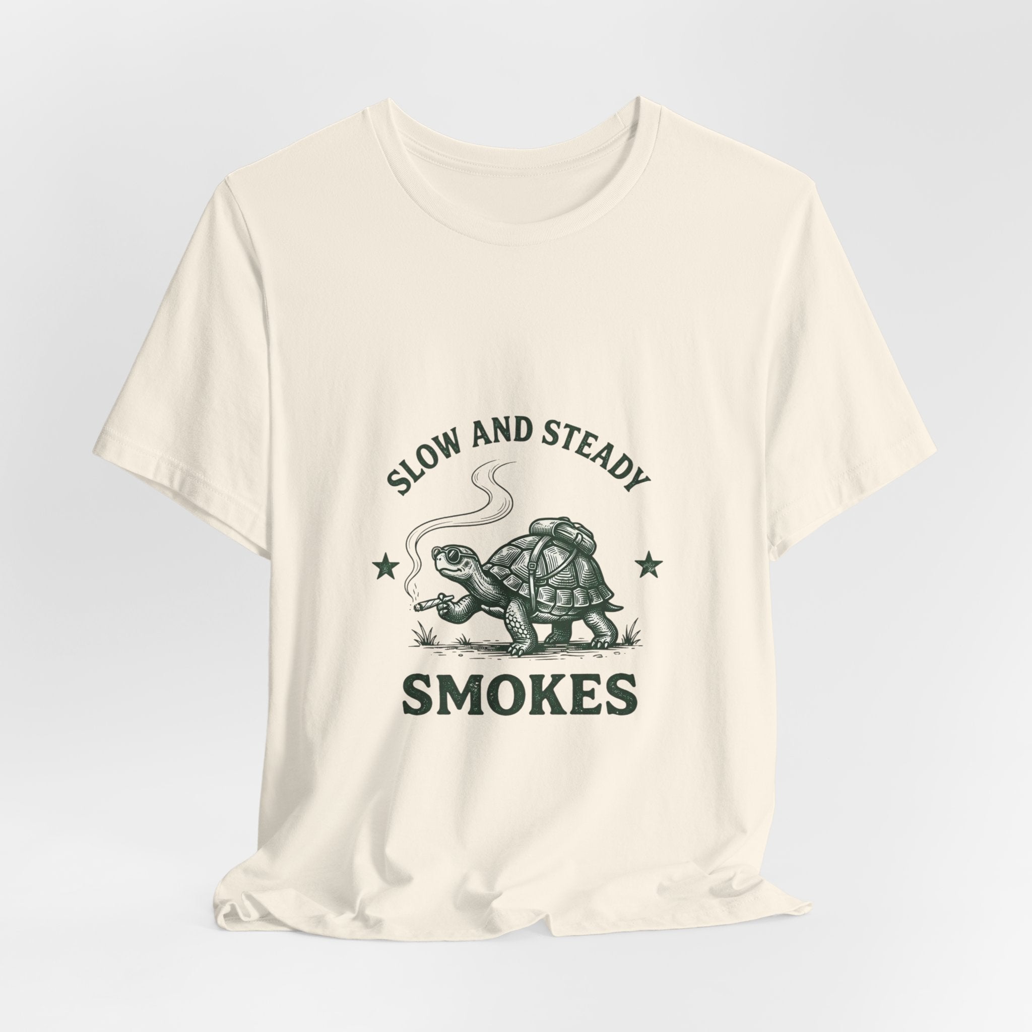 Slow and Steady Smokes Turtle Tee | 420 Stoner Humor, Retro Cannabis Graphic