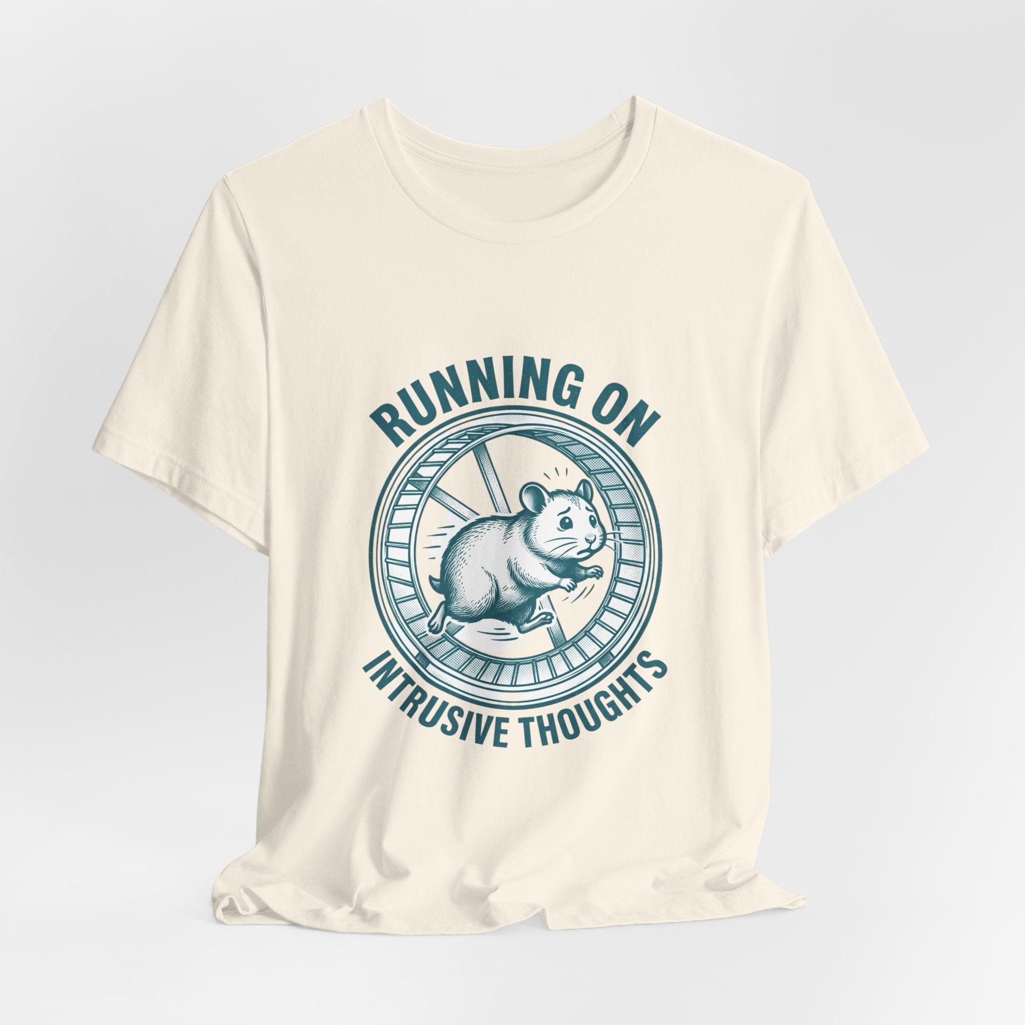 Running on Intrusive Thoughts Tee | Anxious Animal Humor hamster wheel