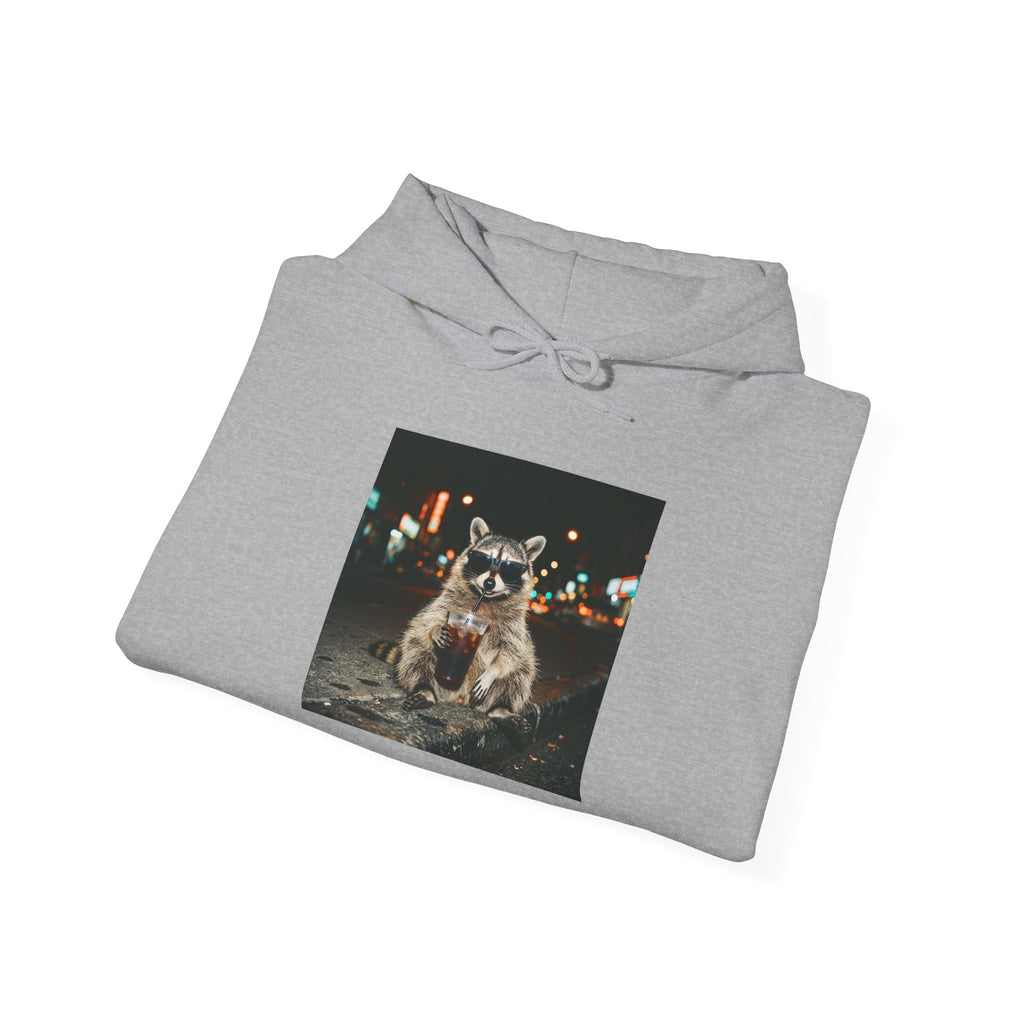 Raccoon with Coffee Hoodie | Animals & Lattes, Cozy Beverage Pet Design