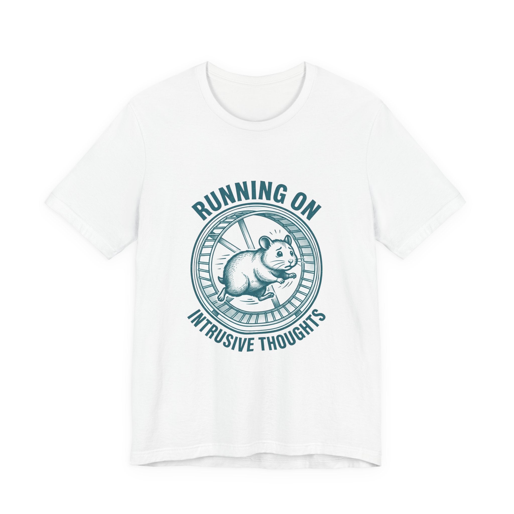 Running on Intrusive Thoughts Tee | Anxious Animal Humor hamster wheel