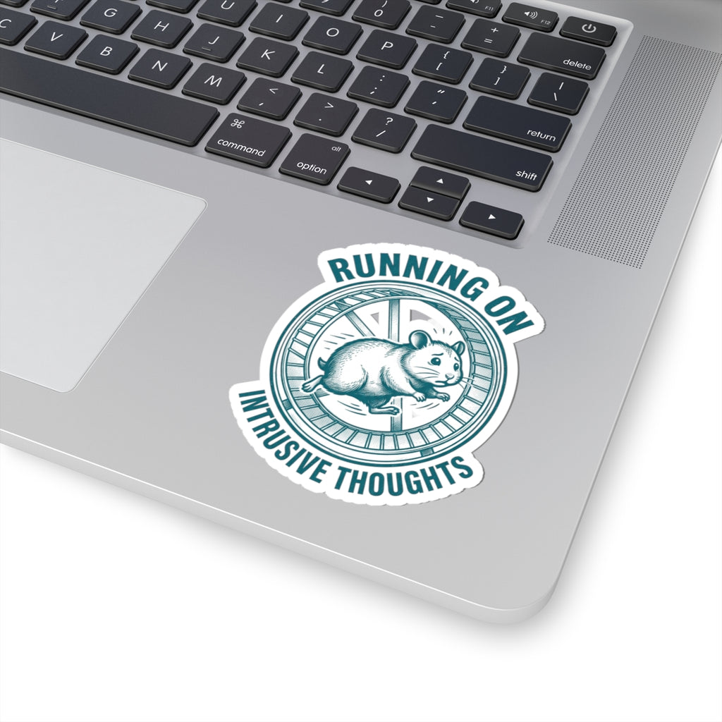 Running On Intrusive Thoughts Sticker | Anxious Animal Humor vinyl kiss-cut