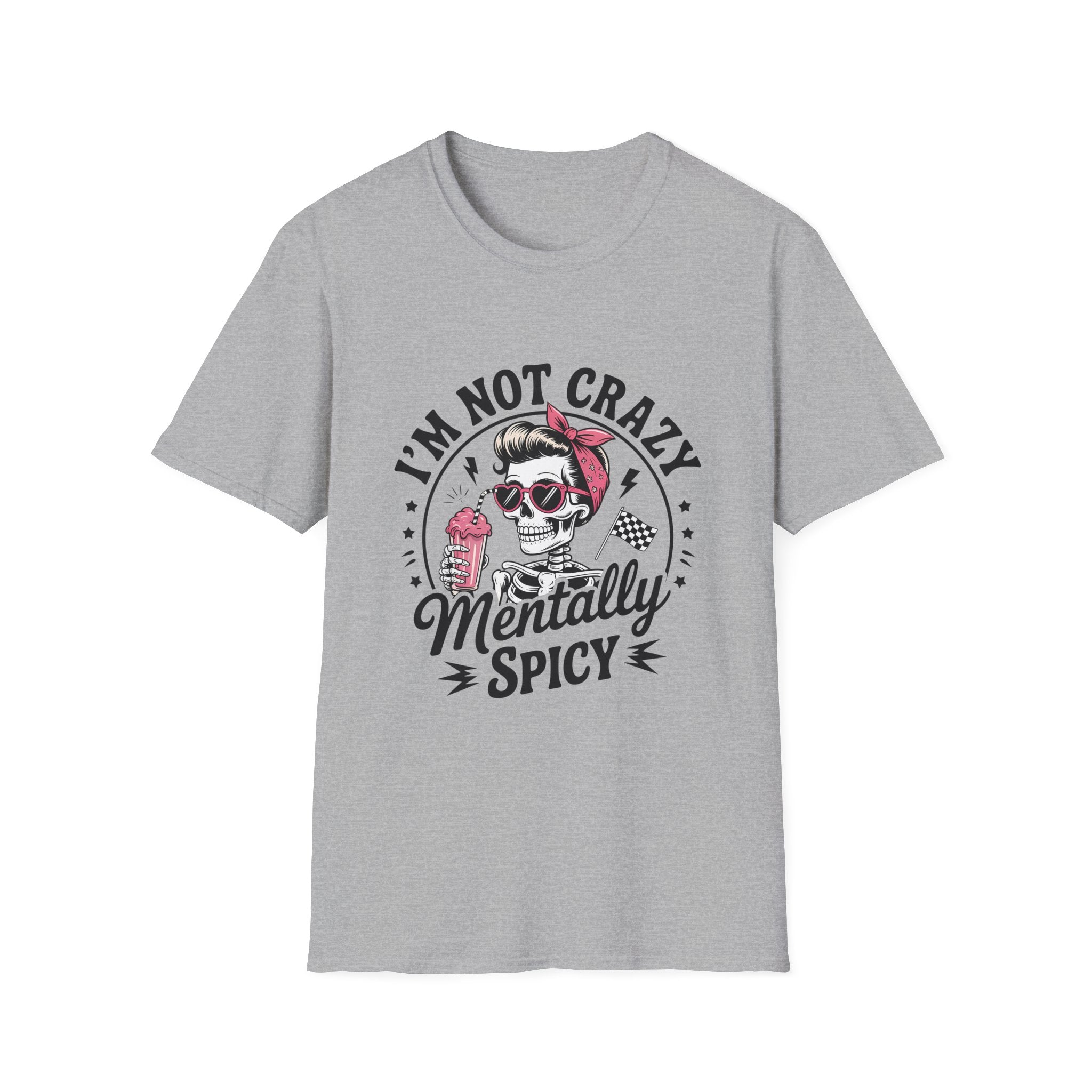 I'm Not Crazy Mentally Spicy T-Shirt — Retro Skull with Bandana & Ice Cream