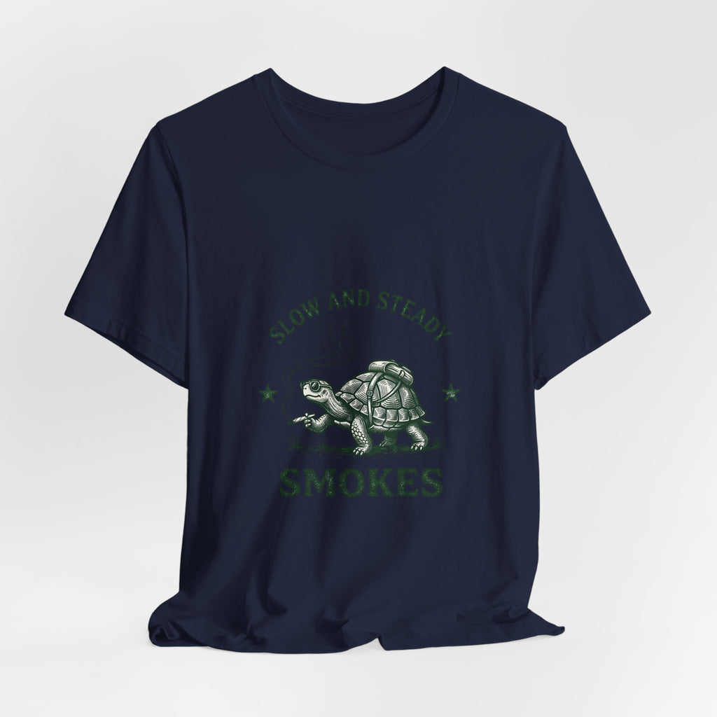 Slow and Steady Smokes Turtle Tee | 420 Stoner Humor, Retro Cannabis Graphic