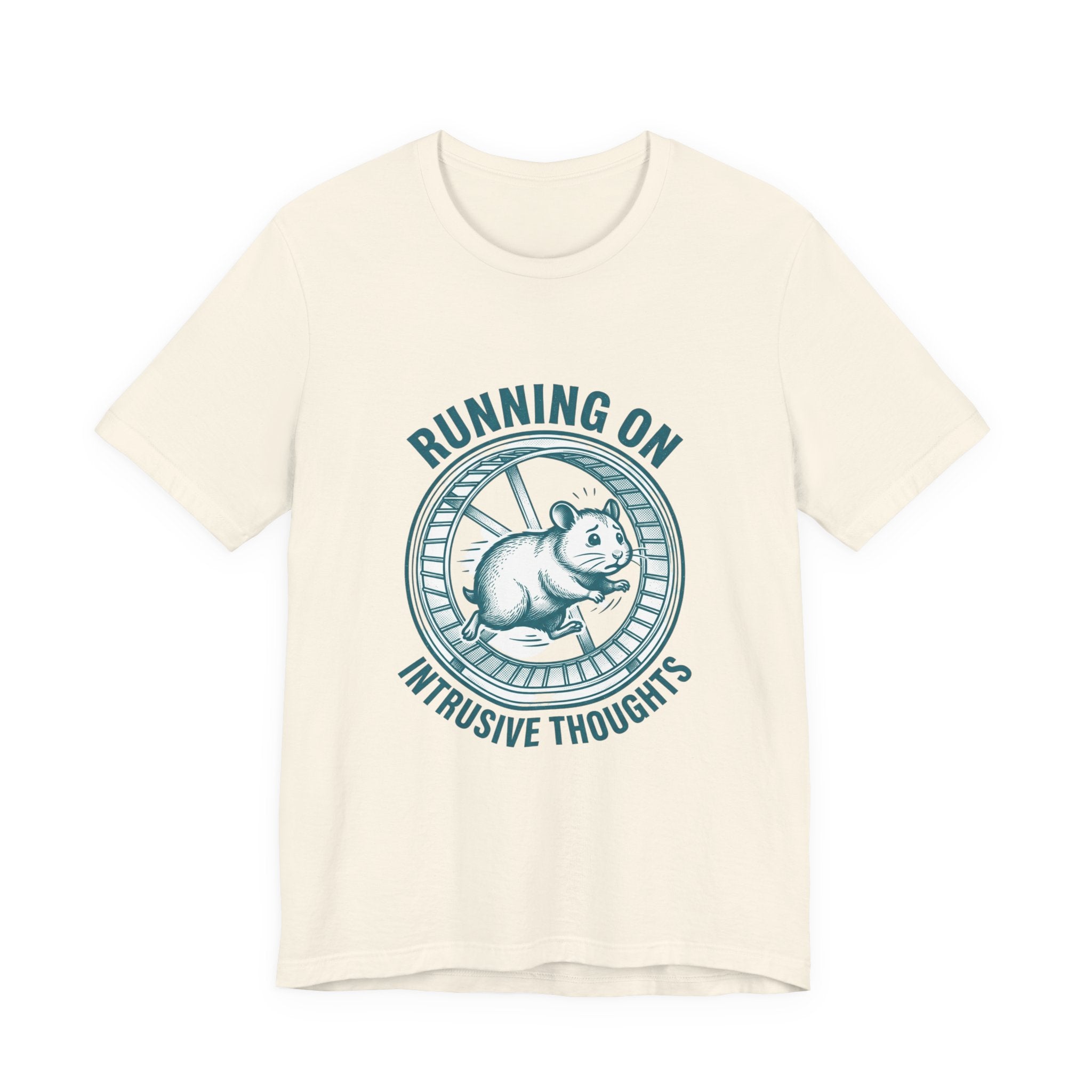 Running on Intrusive Thoughts Tee | Anxious Animal Humor hamster wheel