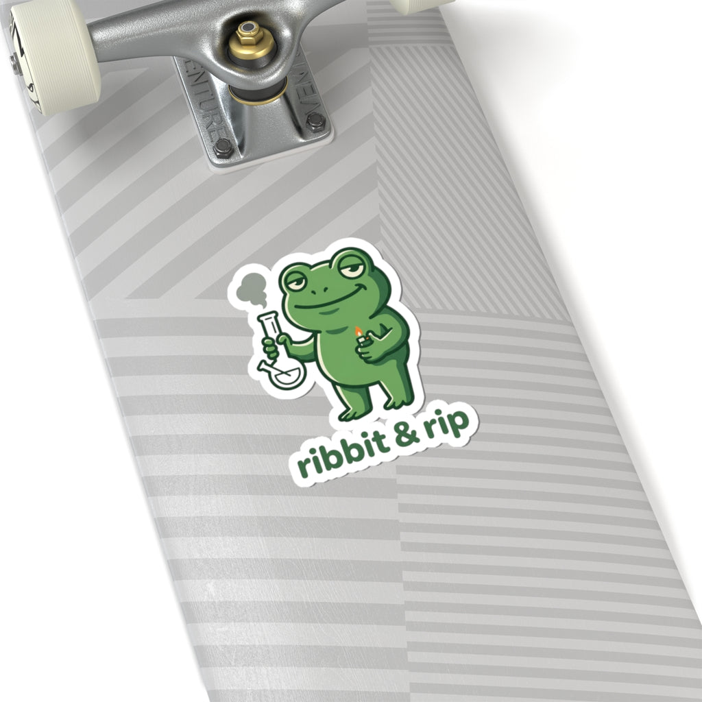 Ribbit & Rip Frog Smoking Sticker | 420 Stoner Humor, Cute Cannabis Decal