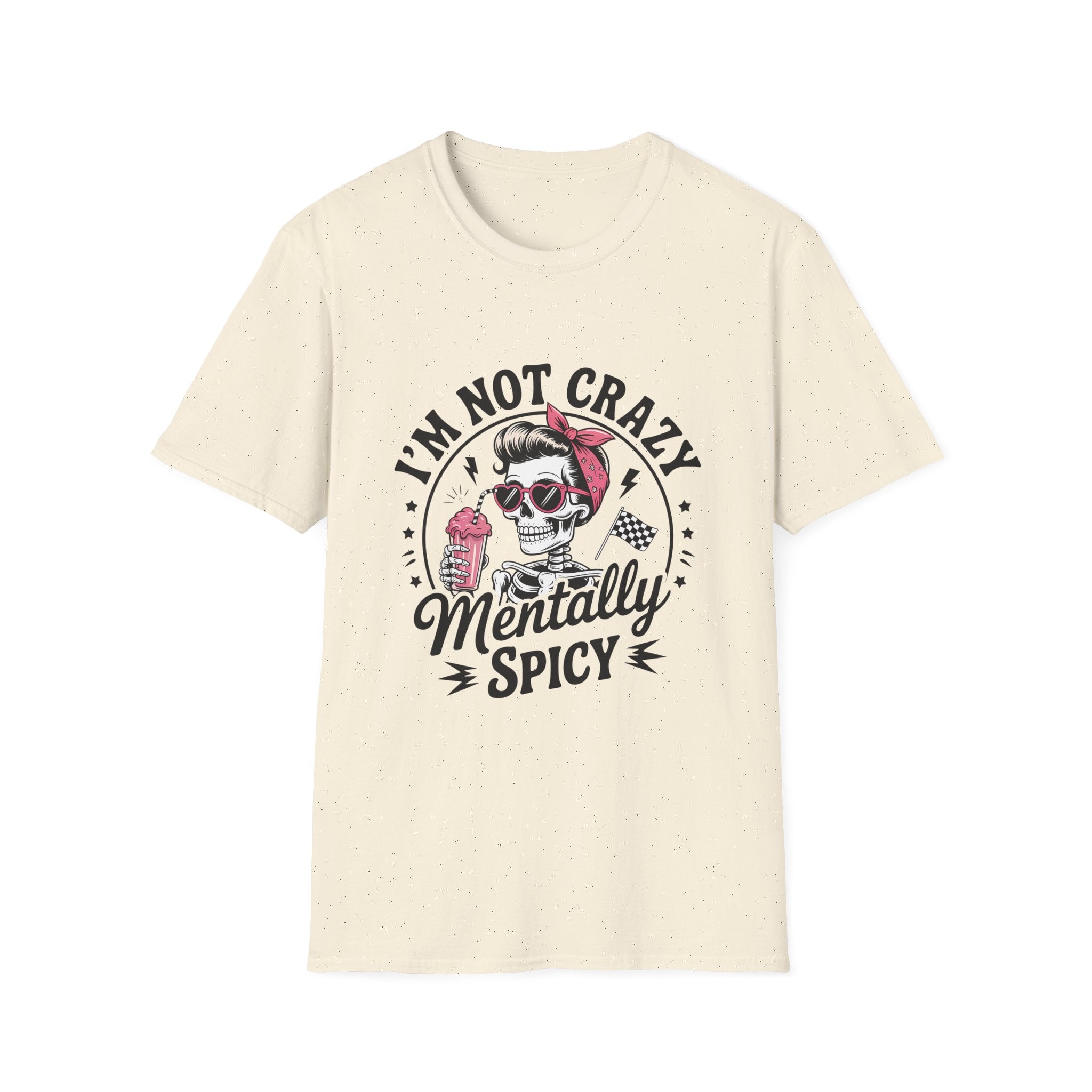 I'm Not Crazy Mentally Spicy T-Shirt — Retro Skull with Bandana & Ice Cream