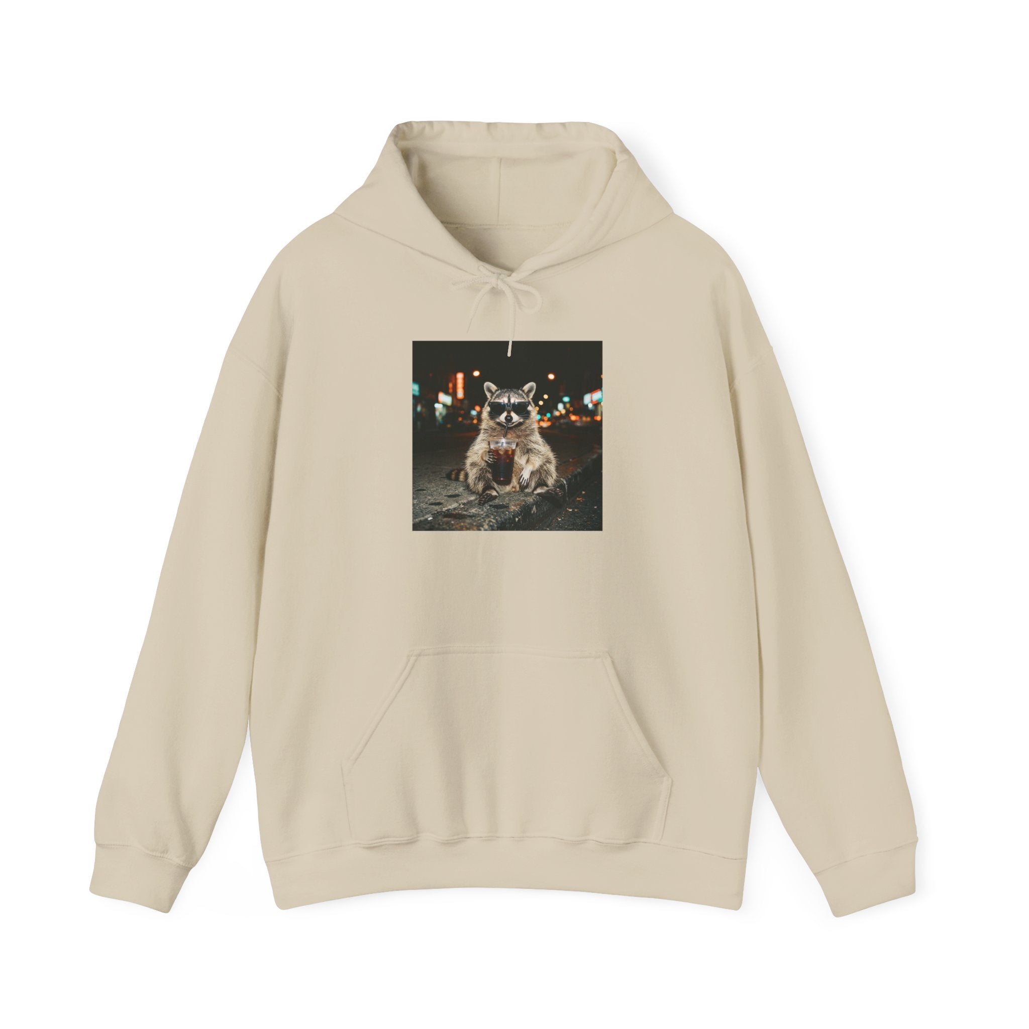 Raccoon with Coffee Hoodie | Animals & Lattes, Cozy Beverage Pet Design
