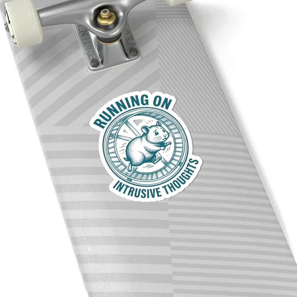 Running On Intrusive Thoughts Sticker | Anxious Animal Humor vinyl kiss-cut