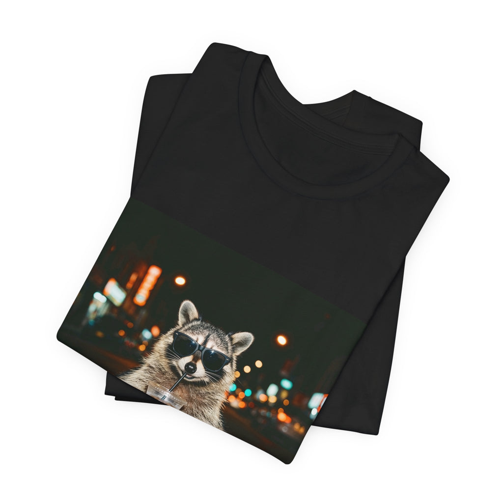 Raccoon with Iced Coffee Tee | Animals & Lattes, Cute Coffee Shirt