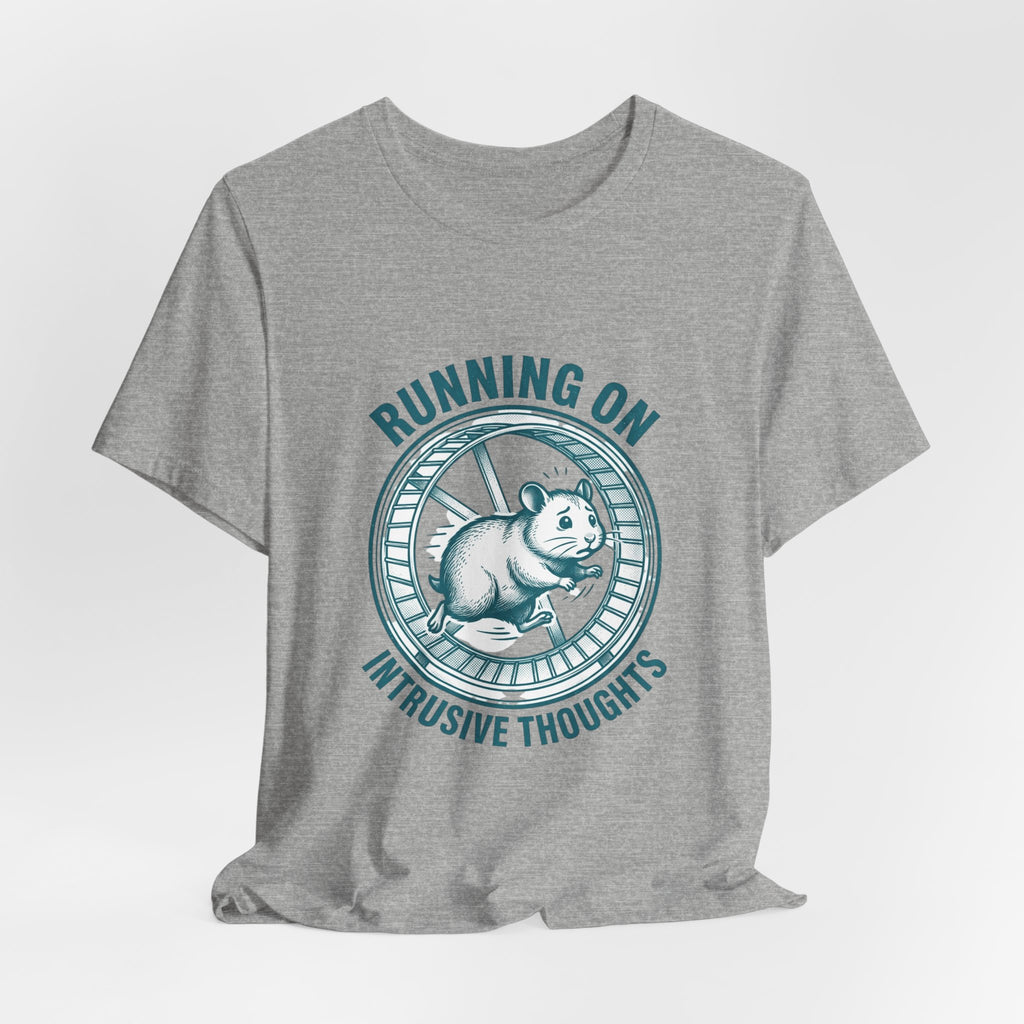 Running on Intrusive Thoughts Tee | Anxious Animal Humor hamster wheel
