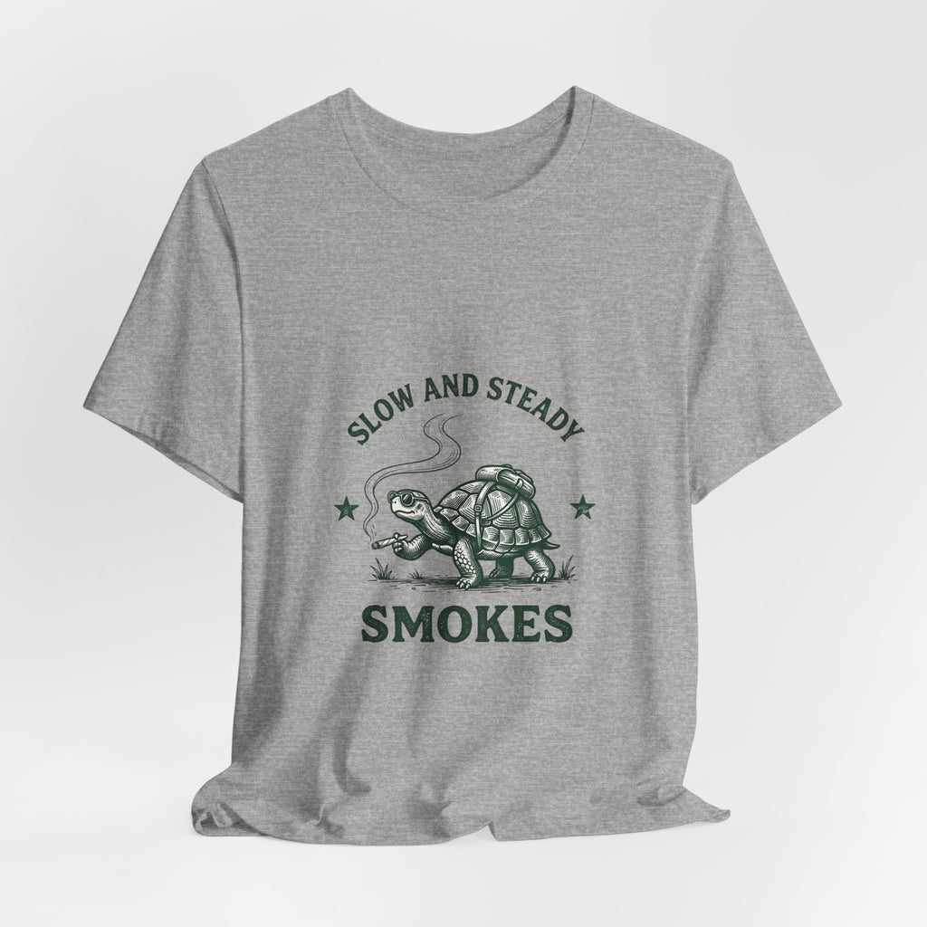 Slow and Steady Smokes Turtle Tee | 420 Stoner Humor, Retro Cannabis Graphic
