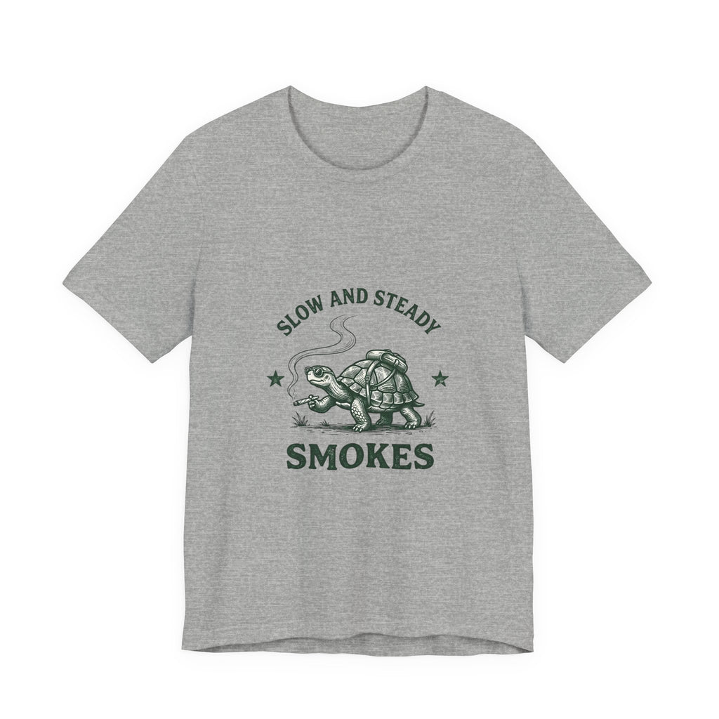 Slow and Steady Smokes Turtle Tee | 420 Stoner Humor, Retro Cannabis Graphic