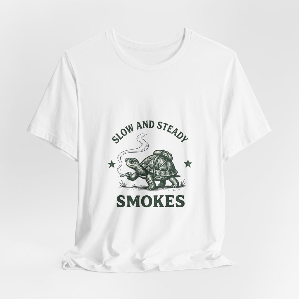 Slow and Steady Smokes Turtle Tee | 420 Stoner Humor, Retro Cannabis Graphic