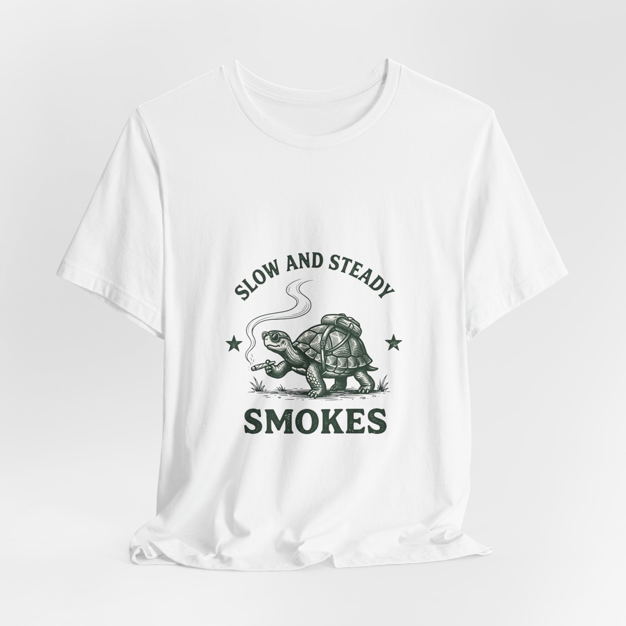 Slow and Steady Smokes Turtle Tee | 420 Stoner Humor, Retro Cannabis Graphic