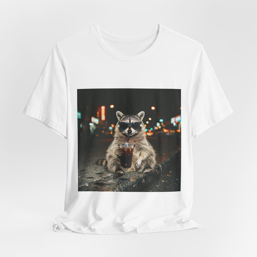 Raccoon with Iced Coffee Tee | Animals & Lattes, Cute Coffee Shirt