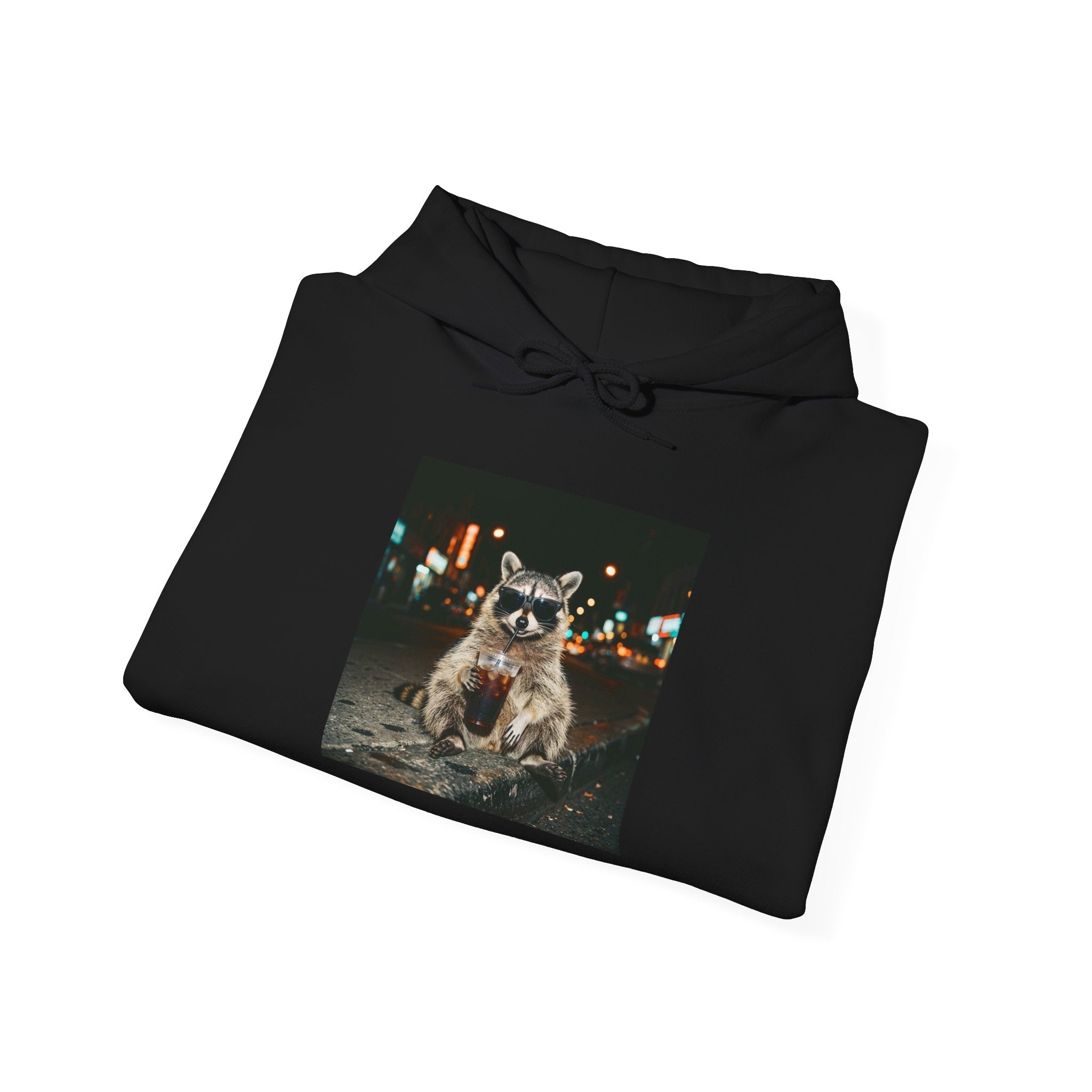 Raccoon with Coffee Hoodie | Animals & Lattes, Cozy Beverage Pet Design