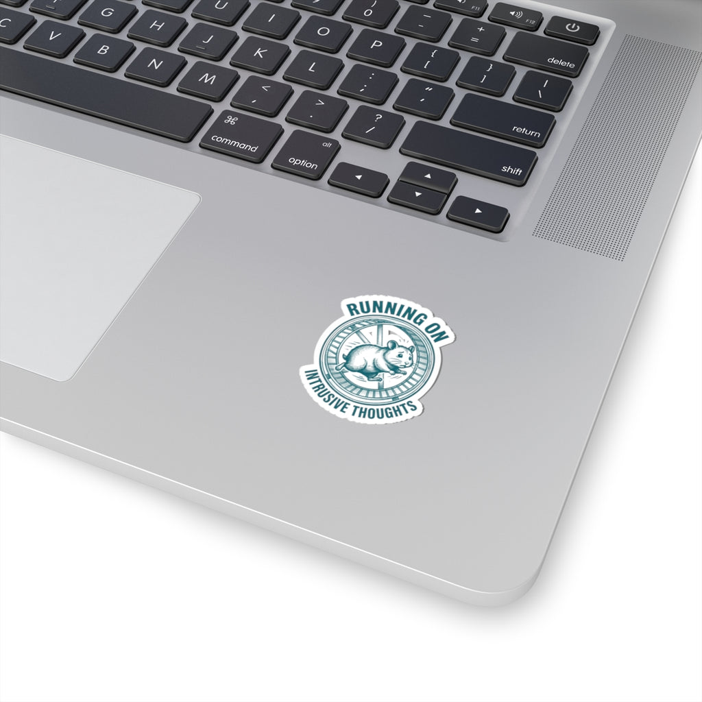 Running On Intrusive Thoughts Sticker | Anxious Animal Humor vinyl kiss-cut