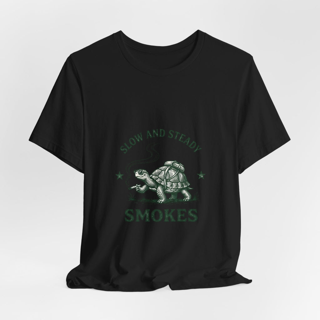 Slow and Steady Smokes Turtle Tee | 420 Stoner Humor, Retro Cannabis Graphic