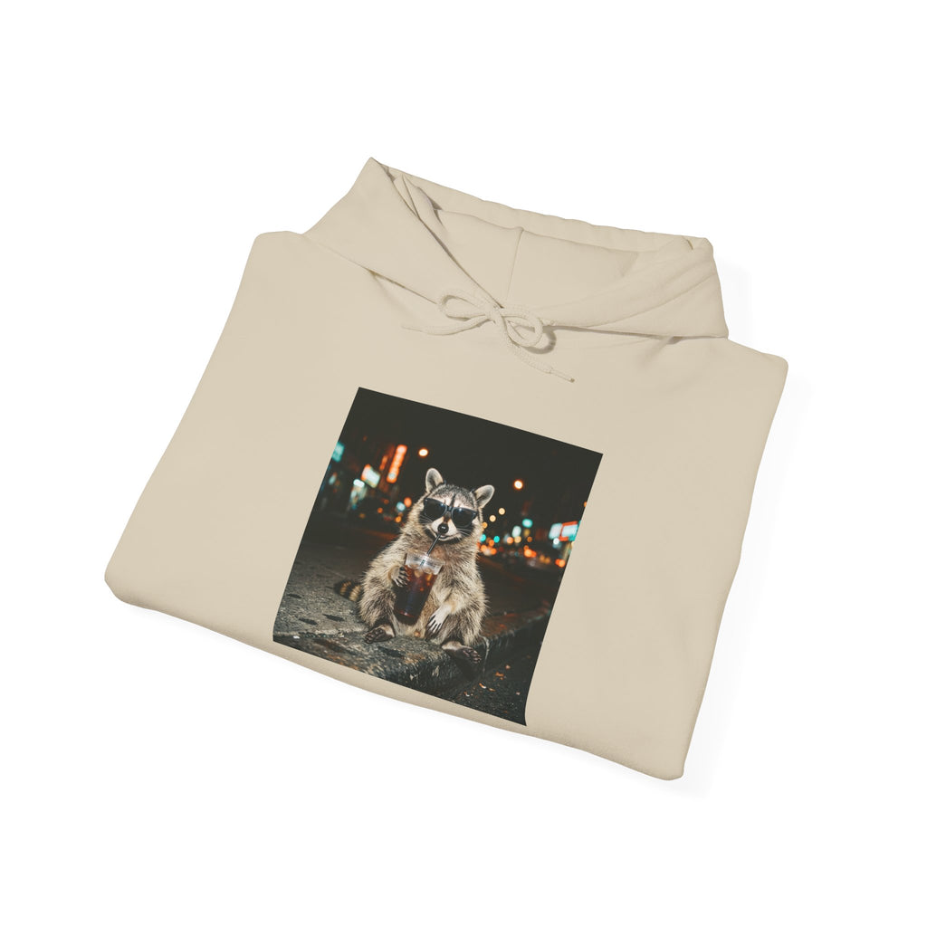 Raccoon with Coffee Hoodie | Animals & Lattes, Cozy Beverage Pet Design
